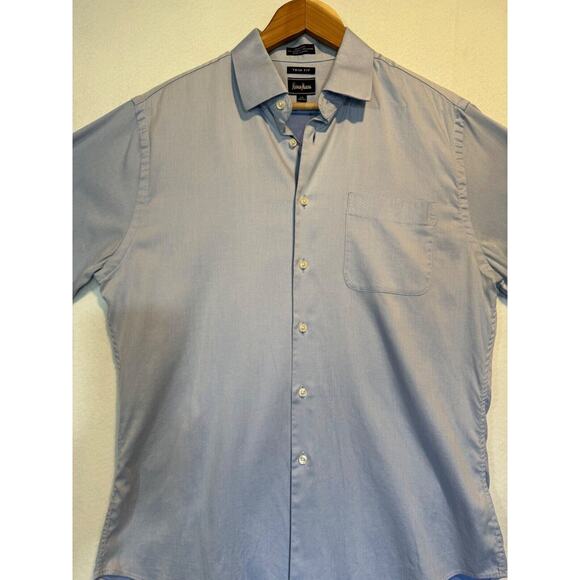 Neiman Marcus Mens Medium Blue Trim Fit Cotton Button Up Shirt 16 32/33 - Picture 7 of 10